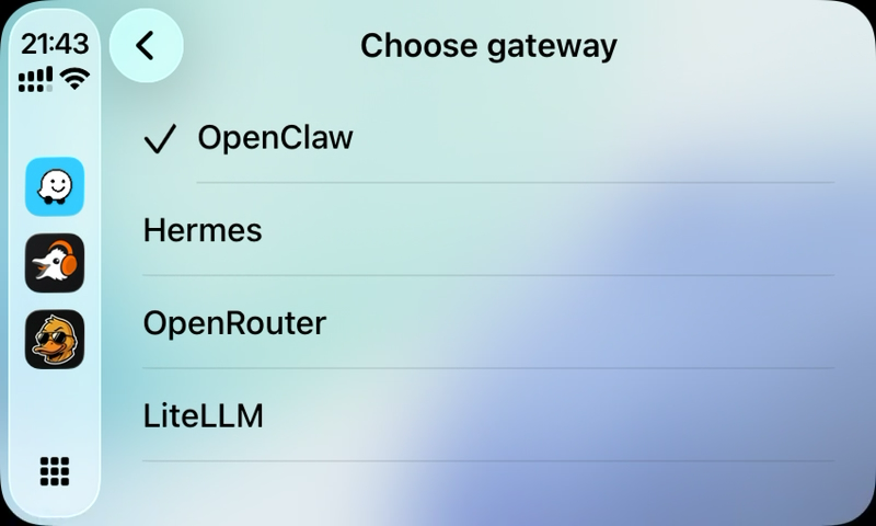 Conduck gateway chooser in CarPlay.