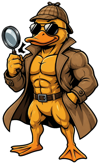 GigaDuck as a detective with a magnifying glass — privacy under scrutiny