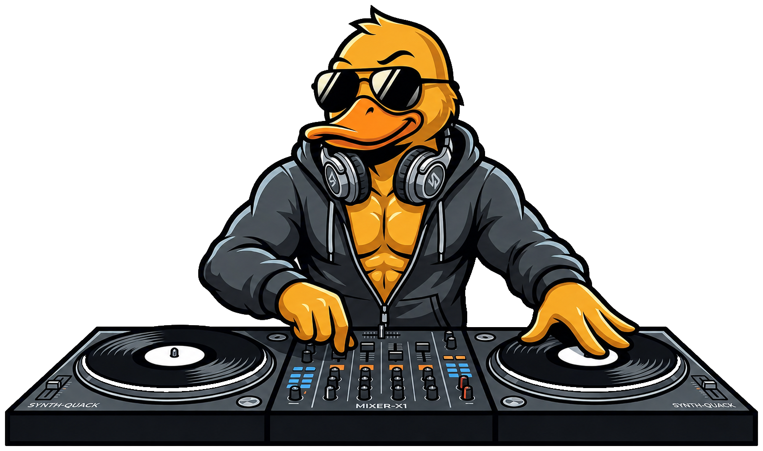 GigaDuck DJing at the decks