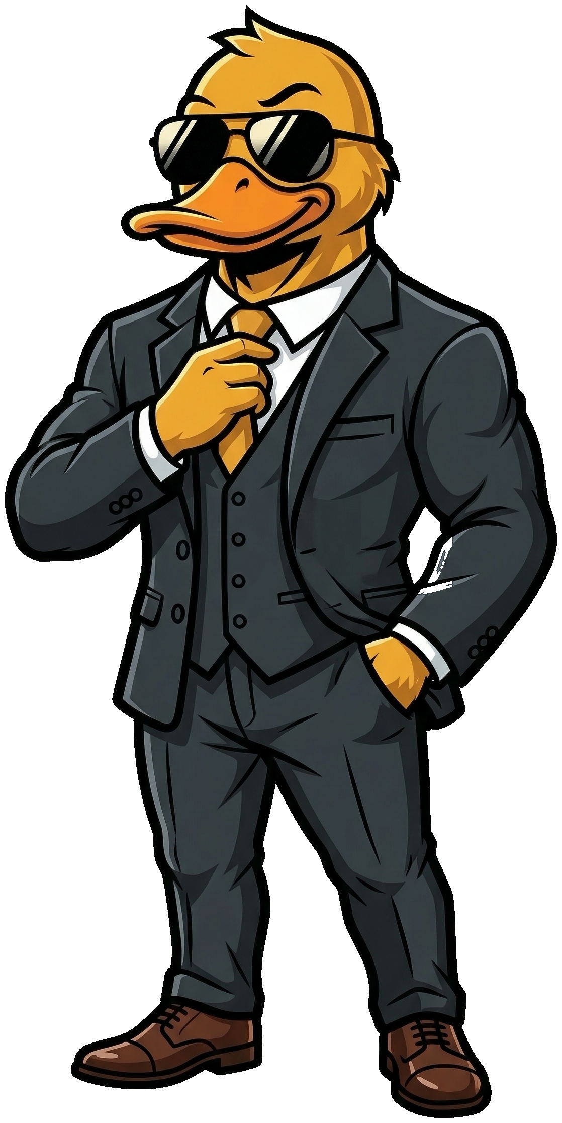 GigaDuck, arms crossed in a suit.