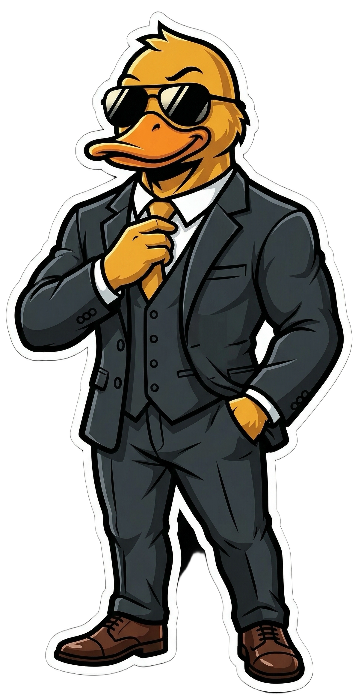GigaDuck, arms crossed in a suit.
